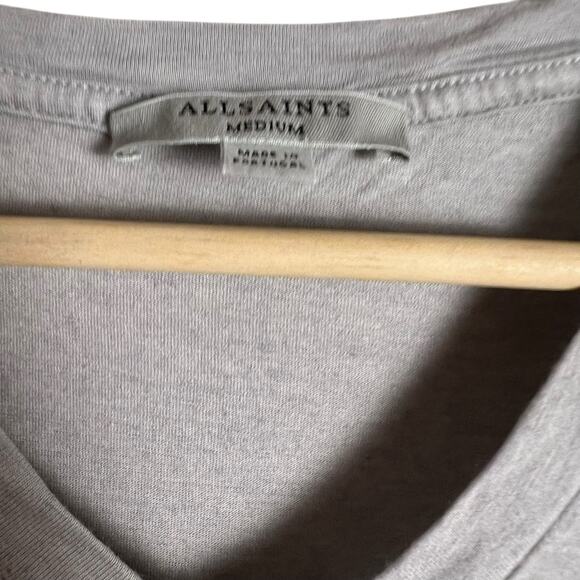 All Saints Wool Blend Light Gray Short Sleeve V-Neck T-Shirt Size Medium - Picture 2 of 8